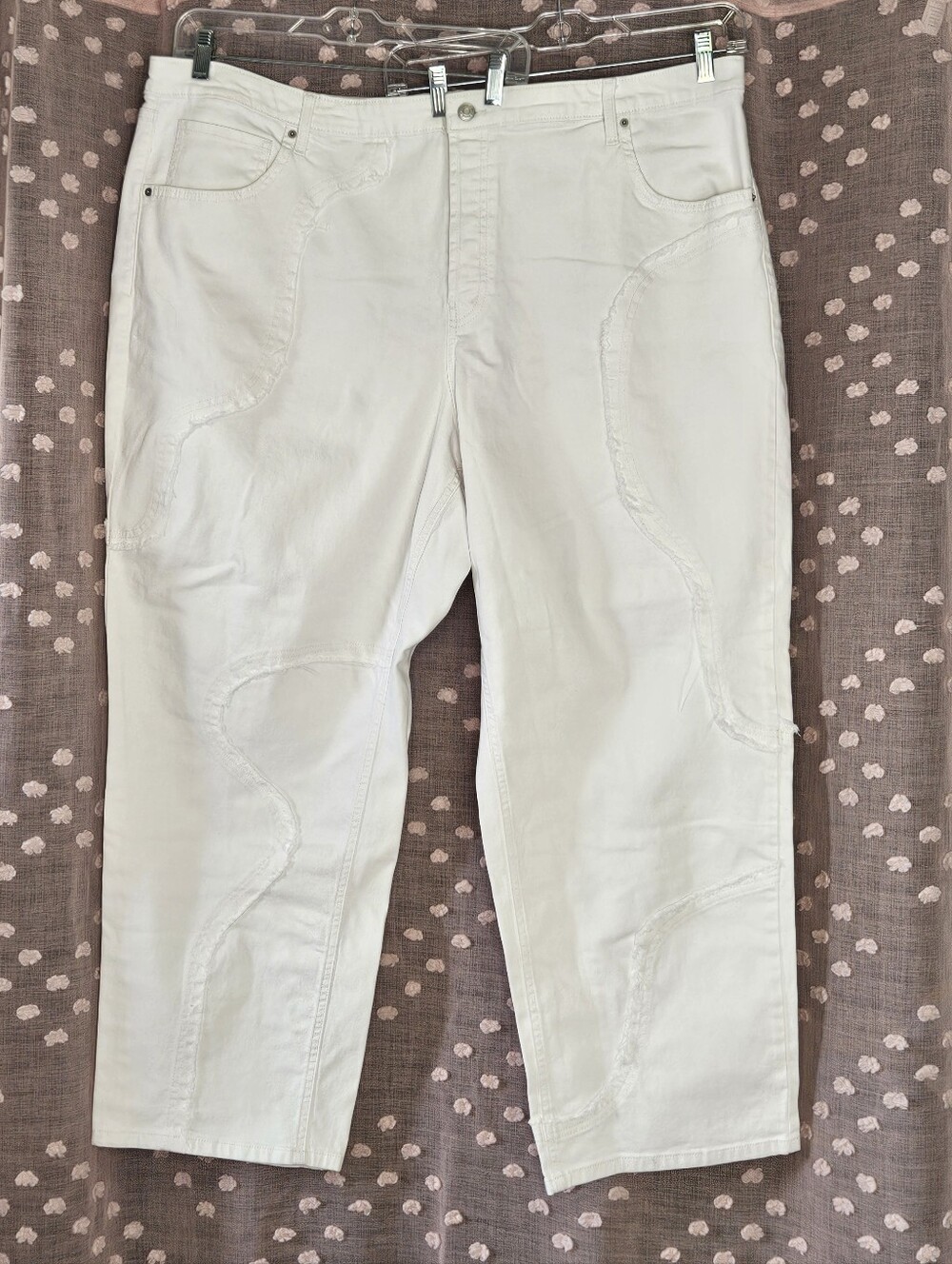 Wild Fable white straight leg jeans with white denim large frayed edge patches